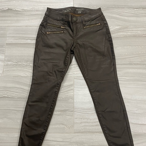 The Limited Denim - Skinny Moto Brown Coated Jeans with Zipper Detail